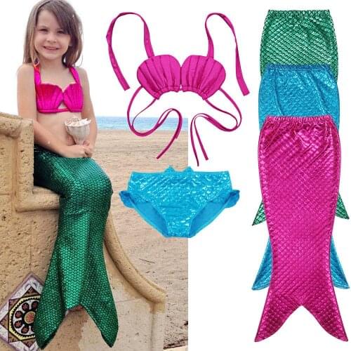 2019 Hot 3-9 years cute 3Pcs Kids Girls Mermaid Tail Swimmable Bikini Set Swimwear Swim Costume Children Bikinis Set Swim Suit