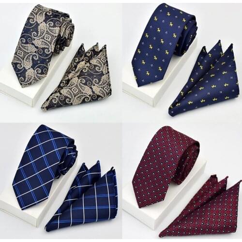 GUSLESON New Quality Tie Set For Men Hanky Tie Sets Dot Striped Neckties Hombre 6 cm Gravata Slim Tie For Wedding Social Party