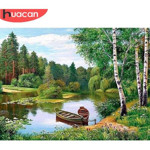 HUACAN DIY Diamond Painting Landscape Full Square/Round Drill Diamond Embroidery Summer Mosaic Painting River Decoration