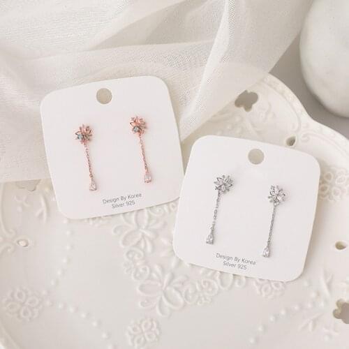 Exquisite Korean Micro Paved Cubic Zircon Dangle Earrings For Women Girls Pink Green Blue Color Rhinestone Flower Earrings Gift