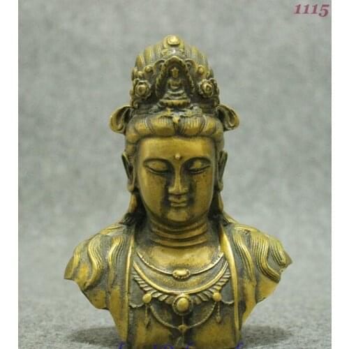 Chinese Collect Copper Buddhism Kwan-Yin Guan Yin Buddha Head Bust Statue