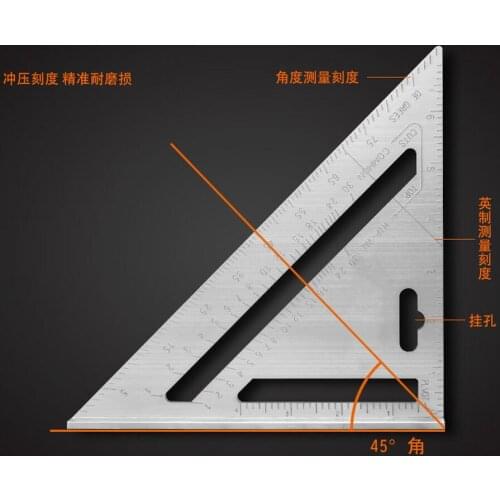 Aluminum Alloy 45 Degree Square Ruler Woodworking Multifunctional Thickening 200mm Decoration Tool Protractor Angle Ruler