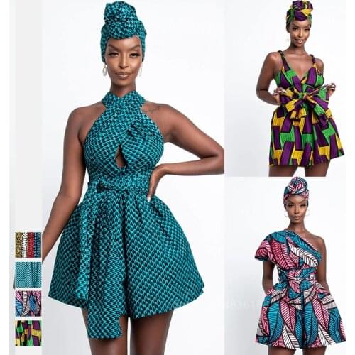 Fashion Women African Clothes Dashiki Summer DIY Lace Up Jumpsuit Short Pants Wide Leg African Dresses Ladies Plus Size Clothing