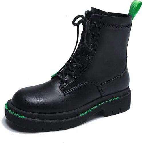 Fashion Warm Snow Boots Women Lace-Up Leather Boots 2020 Winter Woman Casual Botas Mujer Female Ankle Boots 113