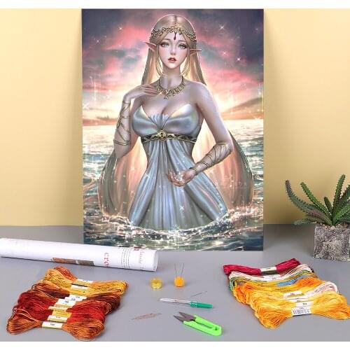 Cartoon Girl Woman Printed Fabric 11CT Cross-Stitch Patterns DIY Embroidery DMC Threads Handicraft Handiwork Sewing Needle