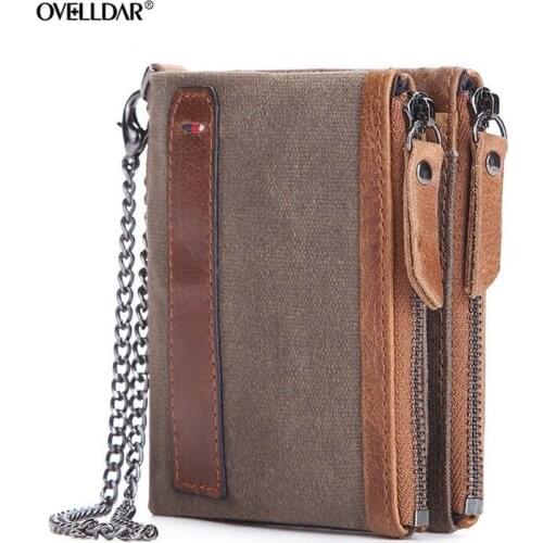 Mens Crazy Horse Cowhide Wallet Leather Short Anti-RFID Theft Oil Wax Wallet Double Zipper Wallet Money Bag