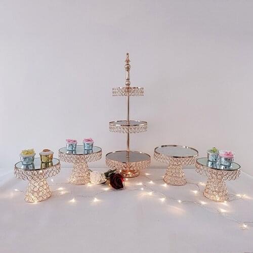 5pcs/lot New style Crystal Cupcake Plate Metal Wedding Cake Stand Rack Set Holiday Party DisplayTray