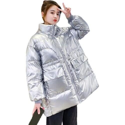 2021 New Winter Cotton Coat Women Parkas Fashion Shiny Fabric Thicken Windproof Warm Jackets Loose Outwear Female JD1669