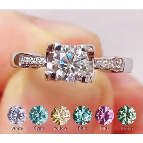 Real moissanite engagement ring 5-8mm 0.5-2CT for Women Not adjustable 18K White Gold Plated 925 Silver Gemstone Moissanite ring