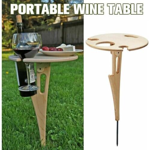 Outdoor Wine Table With Foldable Round Desktop Mini Wooden Picnic Table Collapsible Easy To Carry Wine Rack Party Travel Tools