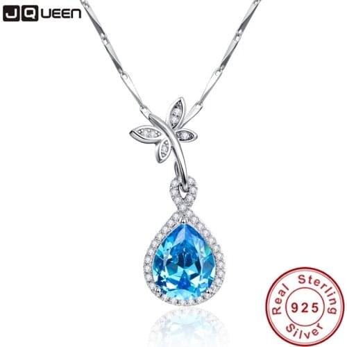 JQUEEN 925 Sterling Silver Necklace Natural Blue Topaz Water Drop Pendant Necklace 6.75Ct Pear Cut Jewelry Accessories