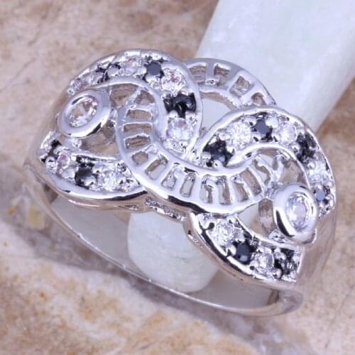Absorbing Black Cubic Zirconia White CZ Silver Plated Womens Ring Size 6 / 7 / 8 / 9 R1308