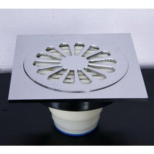 Polished Chrome Carved Flower Pattern Bathroom Shower Drain 4" Square Floor Drain Waste Grates ahr054