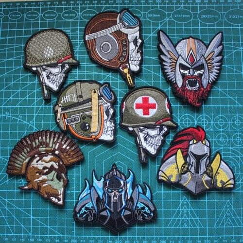 Full Embroidered Patch Skull Medical Spartan Camouflage Tank Flying Soldier Dark Night Dragon Knight Military Samurai Badge