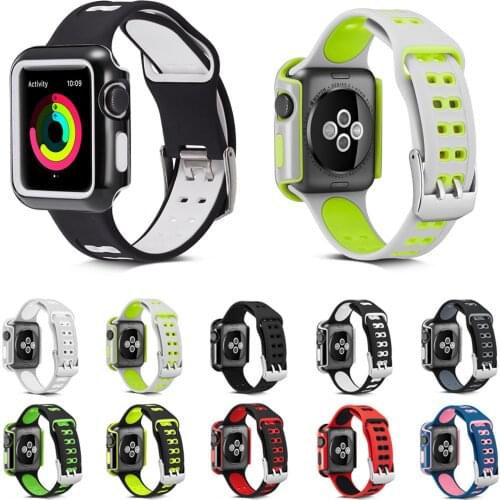 Durable Silicone Strap for Apple Watch Band 42mm 38mm Series 3 2 1 Protect Case for Apple Watch Cover Dual Colors Sport Bracelet