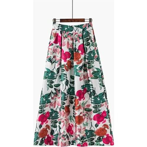 Plus Size Floral Chic Women Long Summer Skirts Print High Waisted A-Line Maxi Skirt with Pockets Floor-Length 2021 Jupe Vintage