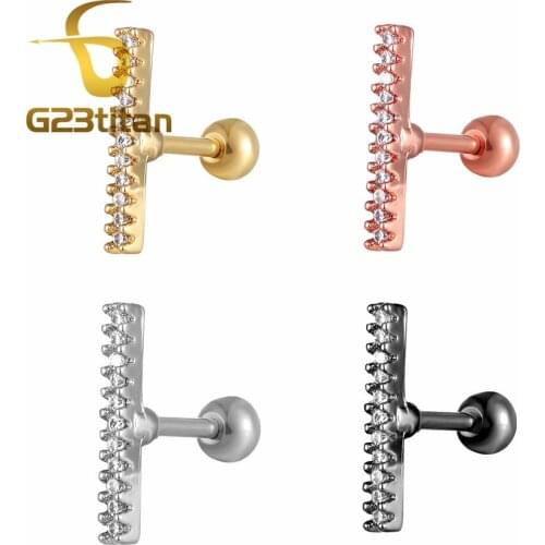 G23titan Ear Cartilage Piercing Earrings Tragus Rings Crystal Ear Studs Pierce 4 Colors Man Women Body Jewelry Accessories