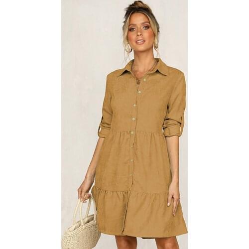 Autumn Winter Womens Turn-down Long Sleeve Shirt Dress White Black Single Breasted Casual Loose Office Party Ladies Mini Dress
