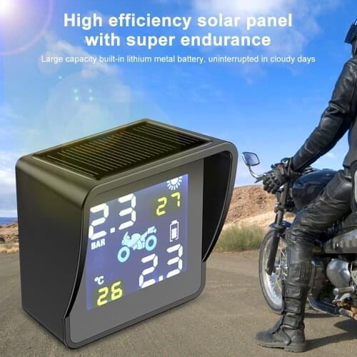 USB Solar Charging Motorcycle TPMS Motor Tire Pressure Tyre Temperature Monitoring Alarm System with 2 External Sensors New