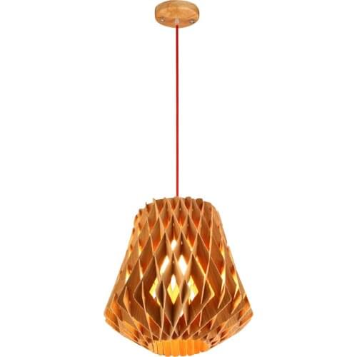 Modern Nature Japanese Wood E27 LED Bulb Pendant Light Fixture DIY Home Deco Dining Room Hollow Honeycomb Pendant Lamp