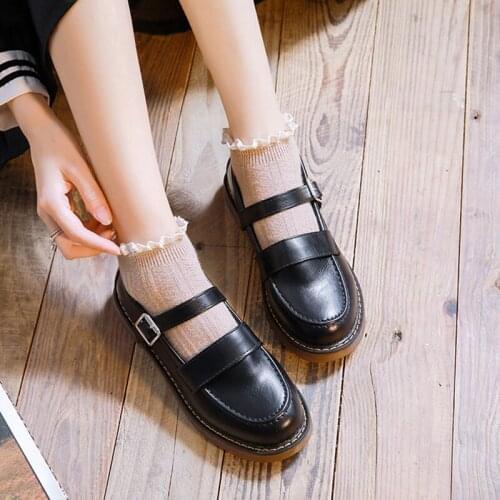 2020 autumn small leather shoes female student college style uniform shoes one-word buckle Japanese retro Mary Jane shoes