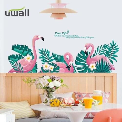 Creative Flamingo Plant Wall Stickers Living Room Bedroom Decorations Background Wall Decor Home Decor Self Adhesive Sticker