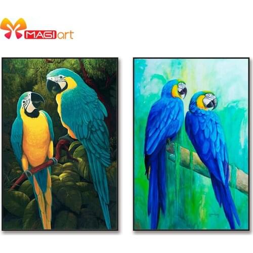 Cross stitch kits Embroidery needlework sets 11CT water soluble canvas patterns 14CT Animal Style Two parrots -NCMA128