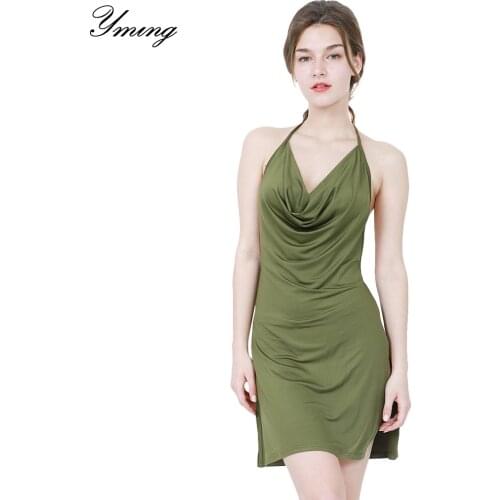 YMING Summer Dress Sexy Club Women Dresses Backless Halter Vestidos Evening Party V Neck Dress White Black Dresses Midi Sundress