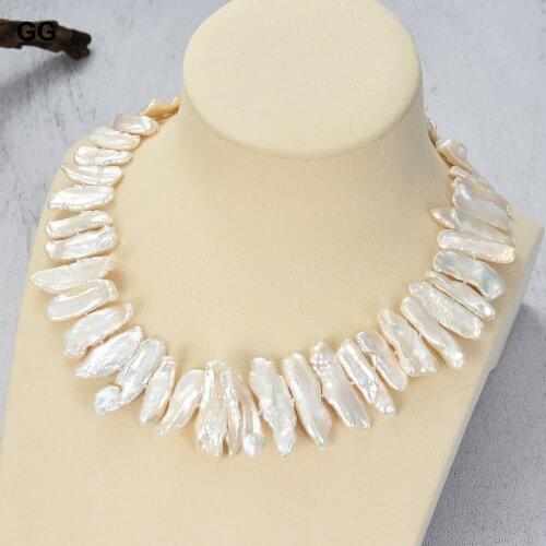 GuaiGuai Jewelry 18" 6x21mm-9x49mm Natural White Keshi Freshwater Biwa Pearl Necklace
