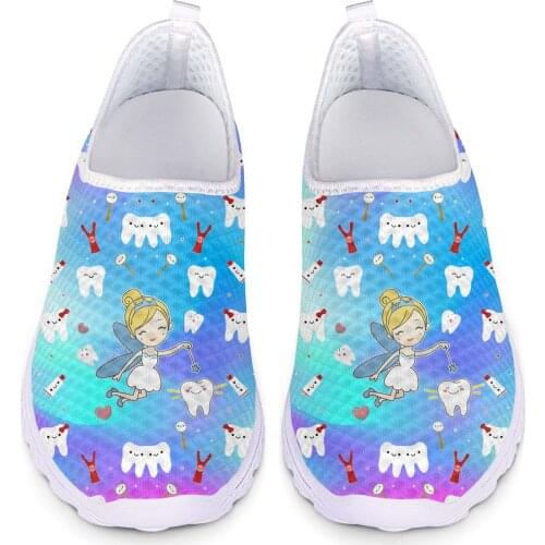 INSTANTARTS Fashion Gradient Color Women Casual Sneaker Cartoon Tooth Angel Girls Pattern Femme Slip-on Flat Shoes Zapatos 2021