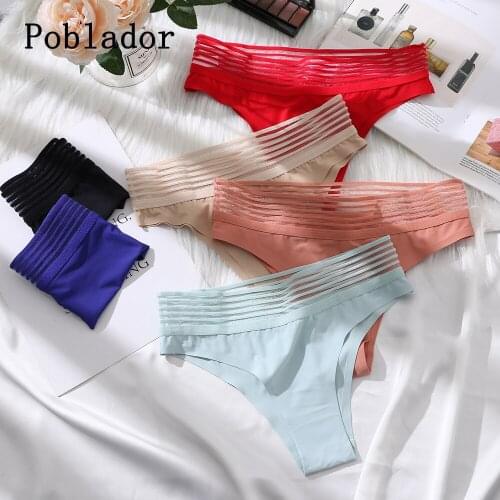 Women Panties Sexy Female Thong Soild Womens Underwear 3pcs/set Mid-waist Lingerie Silk Underpants G-string Thongs Droppshing