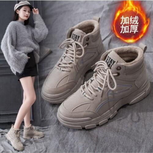 Winter Boots Women Fashion Platform Ankle Boots Lace Up Combat Boots Snow Shoes Woman Warm Plush 2019 New Winter Boots
