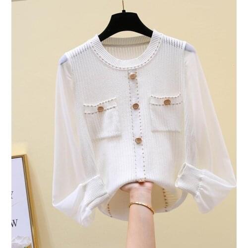 2021 Spring Autumn New Womens Fashion O-neck Chiffon Long Sleeves Tops Shirts Female Casual Style Ice Silk Slim Blouses T14