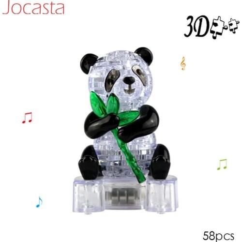 3D Crystal Puzzle cute panda with Musical & Flashing DIY Model Building Toy Birthday Gift Puzzle Toys Kids Intelligence Toys ]