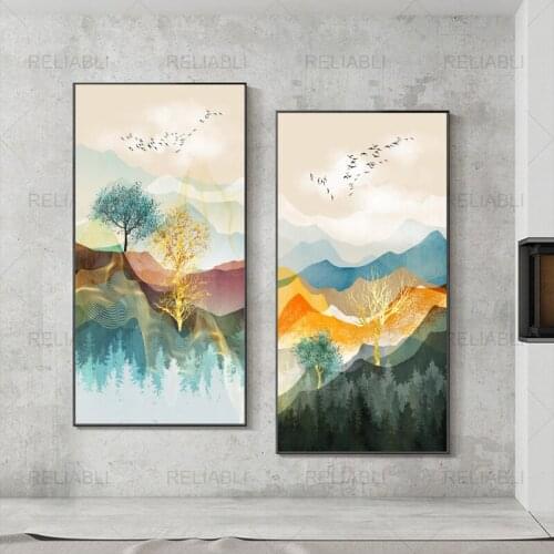 Abstract Canvas Painting Landscape Wall Art Golden Poster Print Wall Picture for Living Room Bedroom Decor Scandinavian Posters