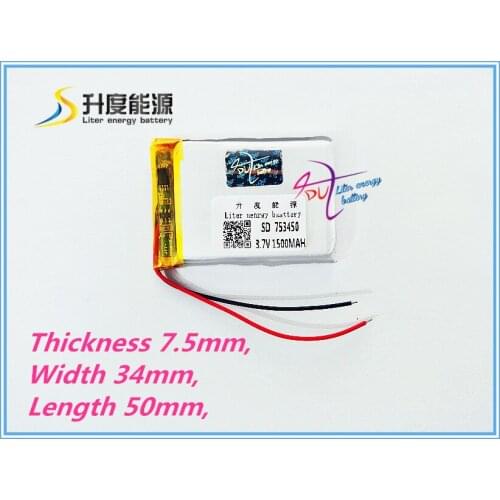 Tablet battery 1pcs 3.7V,1500mAH,[753450] ( polymer lithium ion / Li-ion battery )for model aircraft,GPS,mp3,mp4,cell phone,spea