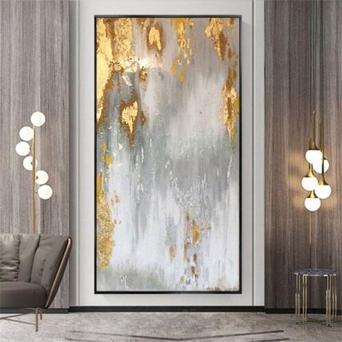 Hand Painted Large Wall Painting On Canvas Oil Painting Vertical Abstract Art For Living Room Decoration Golden Foil Picture