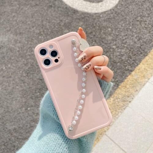 Wrist Chain Pearls Love Heart case For iPhone 12 ProMax 12 mini 11ProMax xsmax 7 8 Plus Hands Chian Strap TPU Phone Cover
