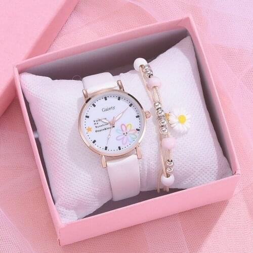 Women Children Watch Quartz Watches 2pcs Set Clocks For Girls Clock WristWatch Women Watches Colorful Relogio Feminino