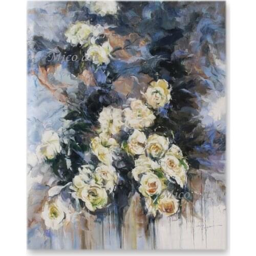 Black And White Design Abstract Knife Flower Oil Painting Canvas Art 100% Hand-painted Wall Decor Art Home Wall Showpieces