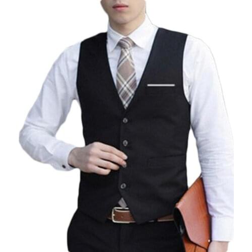 Business Men 4 Buttons V-Neck Sleeveless Waistcoat Slim Type Working Wedding Vest lightweight Casual Formal Business Jacket