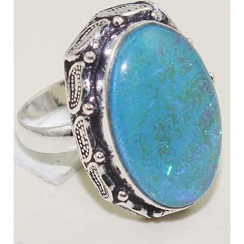 Dichroic Glass Ring Silver Overlay over Copper , Size: 9.25, R1034