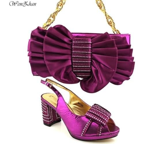 Purple Shoes And Bag Set Latest Mature Style Women Pumps Shoes And Bag To Match Set For Party 38-43 B13-20