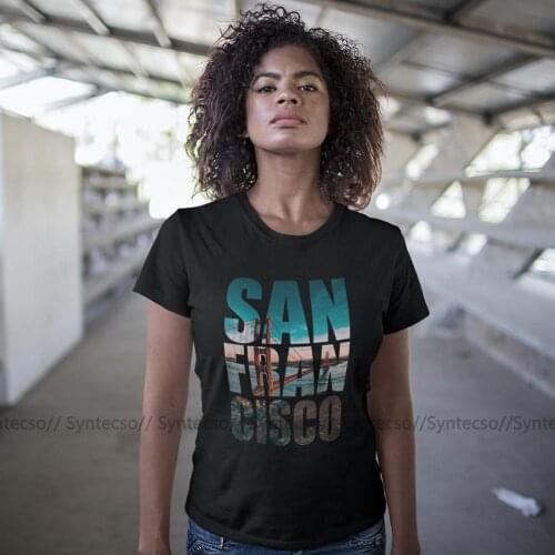 Golden Gate T-Shirt San Francisco T Shirt Short-Sleeve Graphic Women tshirt O Neck Large Casual Cotton Black Ladies Tee Shirt