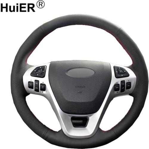 HuiER Hand Sewing Car Steering Wheel Cover Car Styling Black Leather For Ford Explorer 2011-2016 Taurus 2012-2015 Edge 2011-2014