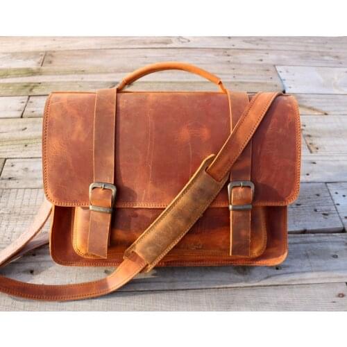 Valuaes Classic Handmade Multi Purpose Bag Genuine Leather Patched Laptop Briefcase Tablet Notebook Book Male Female Purse Case