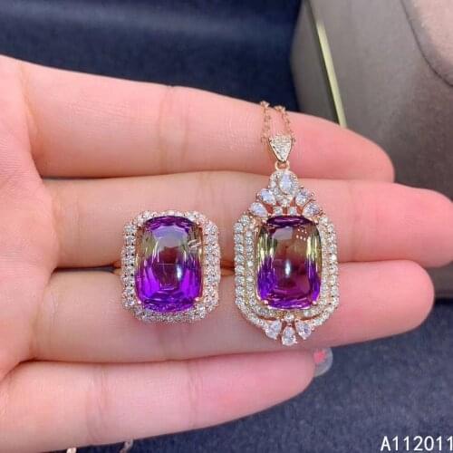 KJJEAXCMY Fine Jewelry 925 sterling silver inlaid Ametrine female gemstone ring pendant set exquisite