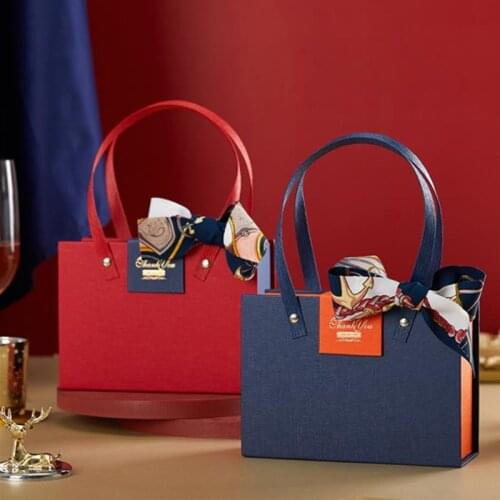 Gift Box Packaging Large Size High-grade Wedding Festive Gift Bag Party Decoration Candy Box Cosmetics Jewelry Tote Bag + ribbon