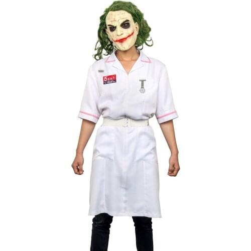 Scary Movie The Dark Knight Joker Nurse Dress Uniform Cosplay Costume Halloween Party Outfit Props with Mask