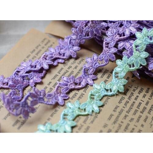 Hot 5 Meters 1.5cm Fence Flower Lace Trim High Quality Embroidery Purple Mint Green Lace Trimming Lace Water Soluble Lace Fabric